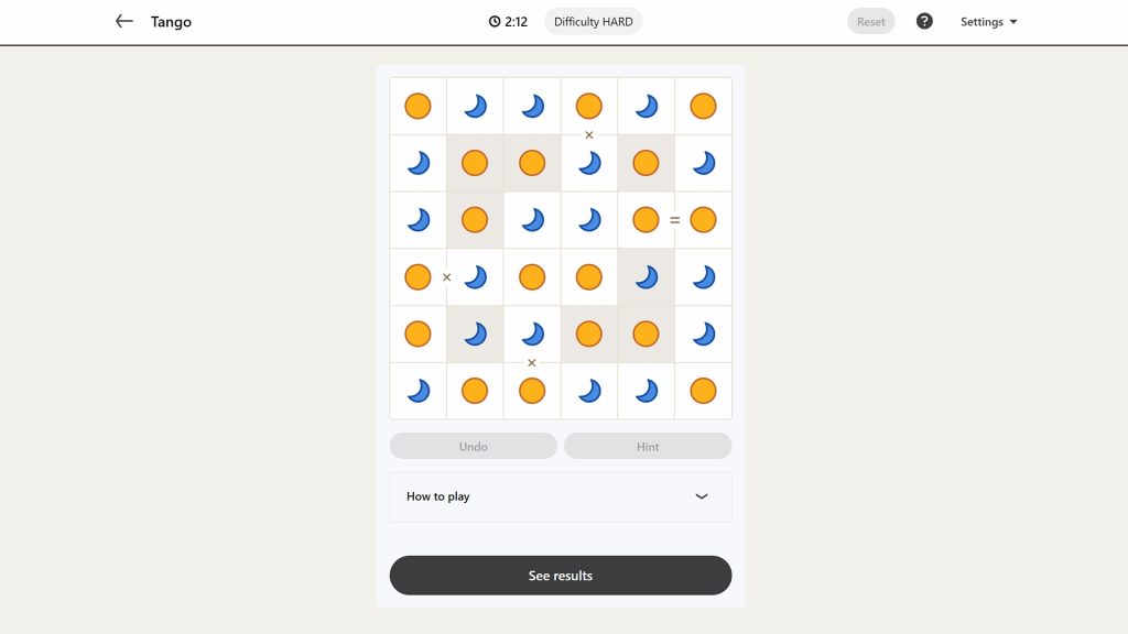 LinkedIn Games screenshot showing the solution for the daily Tango puzzle on May 9, 2026. 
