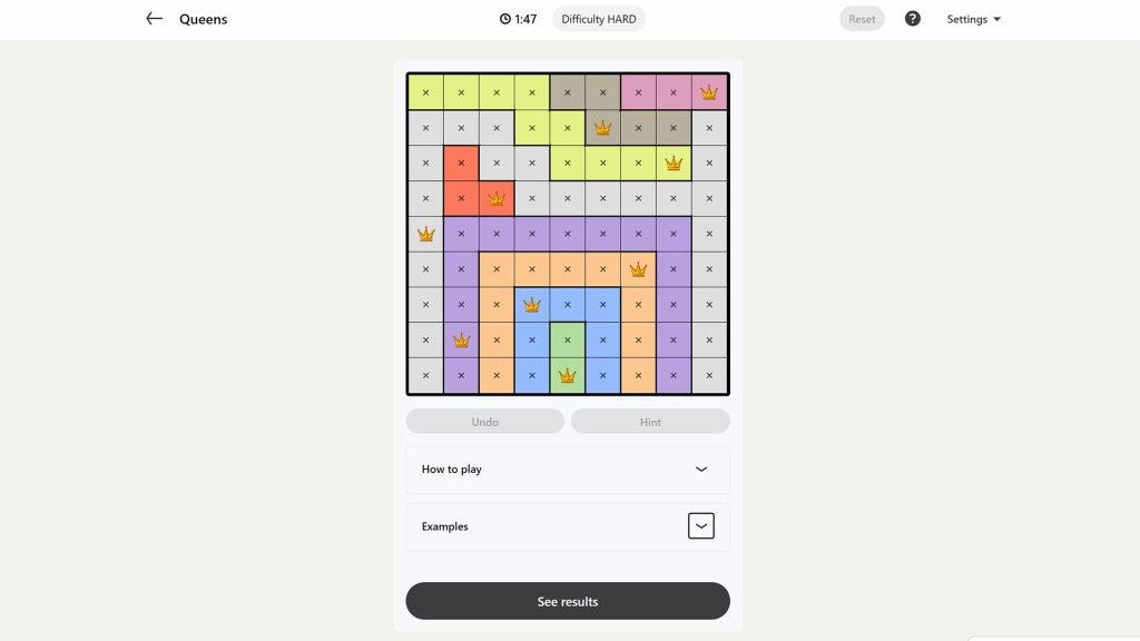 LinkedIn Games screenshot showing the solution for the daily Queens puzzle on May 9, 2026. 