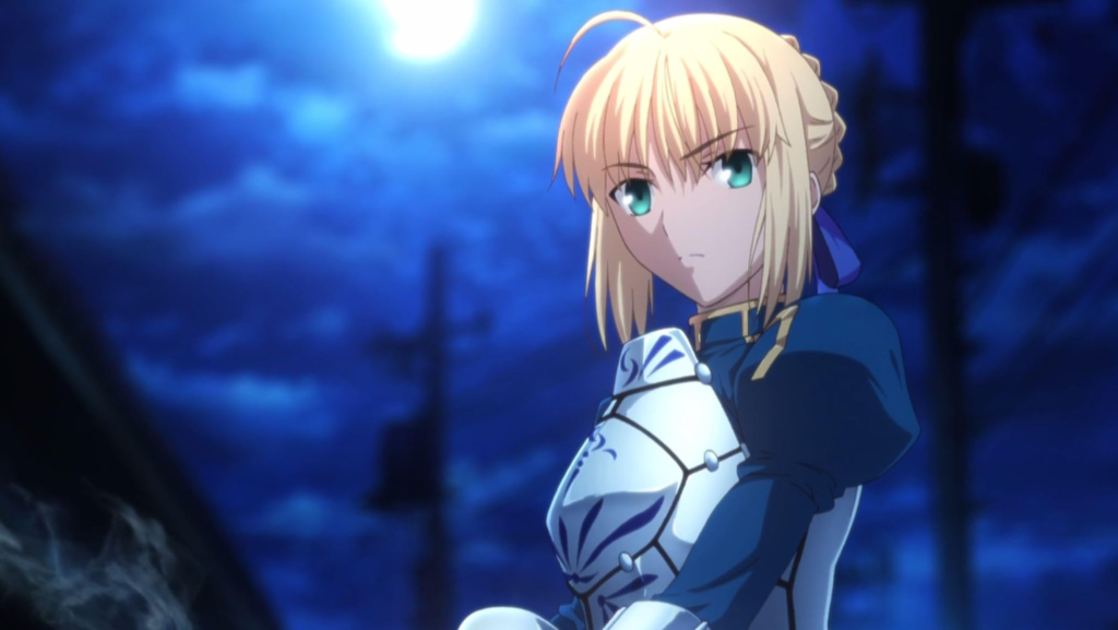 Saber is one of the main heroines and a powerful Servant class warrior in the Holy Grail War.