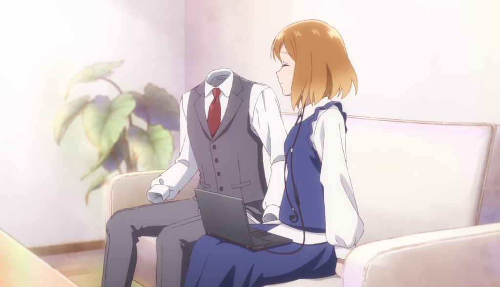 a still of yakou and tonoume sitting on the couch together from the invisible man anime