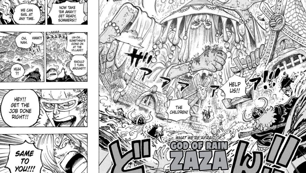 Rain God Zaza appears as a powerful entity in One Piece Chapter 1182. 