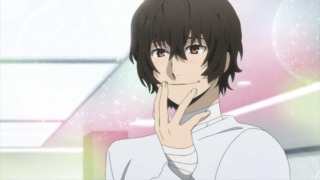 Dazai smiling in his prison outfit