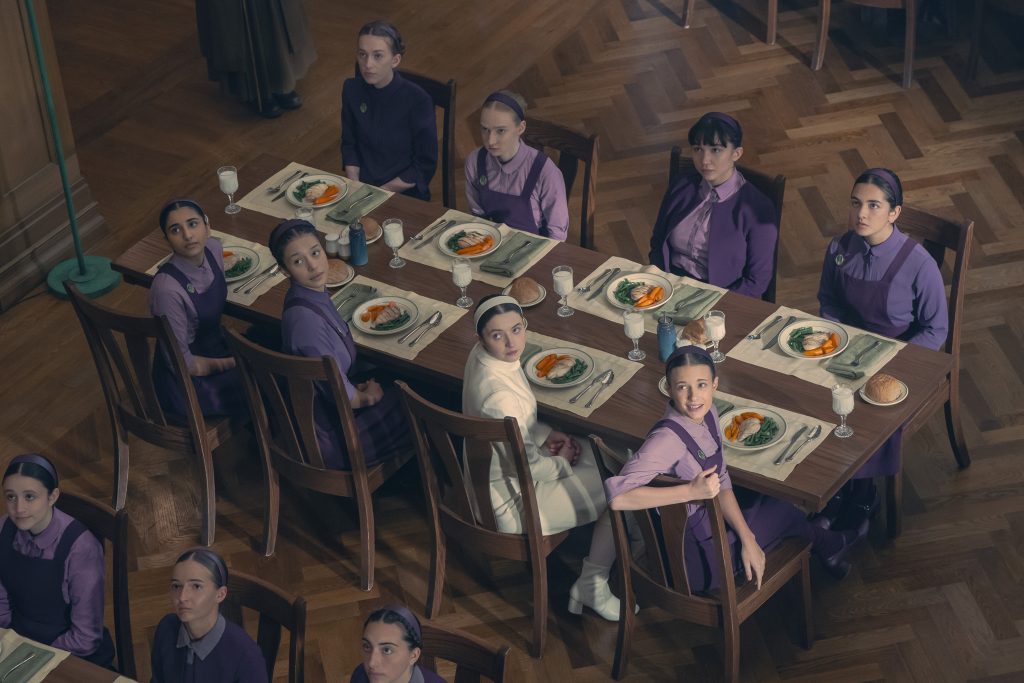 THE TESTAMENTS Season 1 Episode 8 - “Broken” - As Agnes is swept up in wedding plans, Daisy hides a life-altering secret, and Hulda faces backlash after speaking out. (Disney/Steve Wilkie)
BIRVA PANDYA, CHASE INFINITI, ISOLDE ARDIES, LUCY HALLIDAY, ROWAN BLANCHARD, HATTIE KRAGTEN, MATTEA CONFORTI