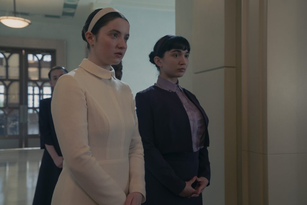 THE TESTAMENTS - “Broken” - As Agnes is swept up in wedding plans, Daisy hides a life-altering secret, and Hulda faces backlash after speaking out. (Disney/Steve Wilkie)
LUCY HALLIDAY, ROWAN BLANCHARD