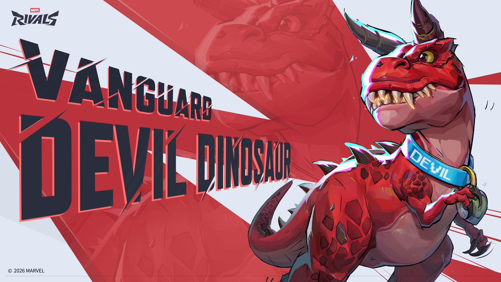 Marvel Rivals official poster for the new Vanguard hero, Devil Dinosaur.