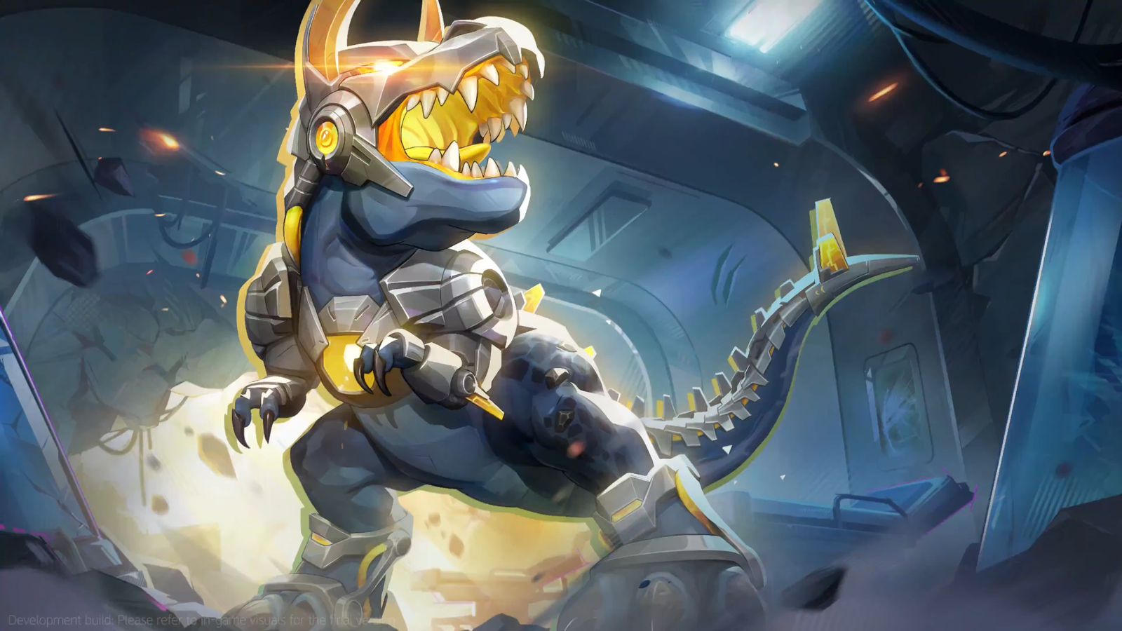 Marvel Rivals MVP animation screenshot showcasing the Chrono-Armor skin for Devil Dinosaur.