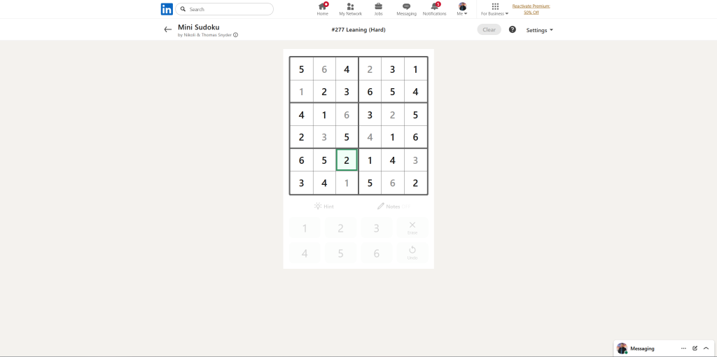 linkedin games mini sudoku 13