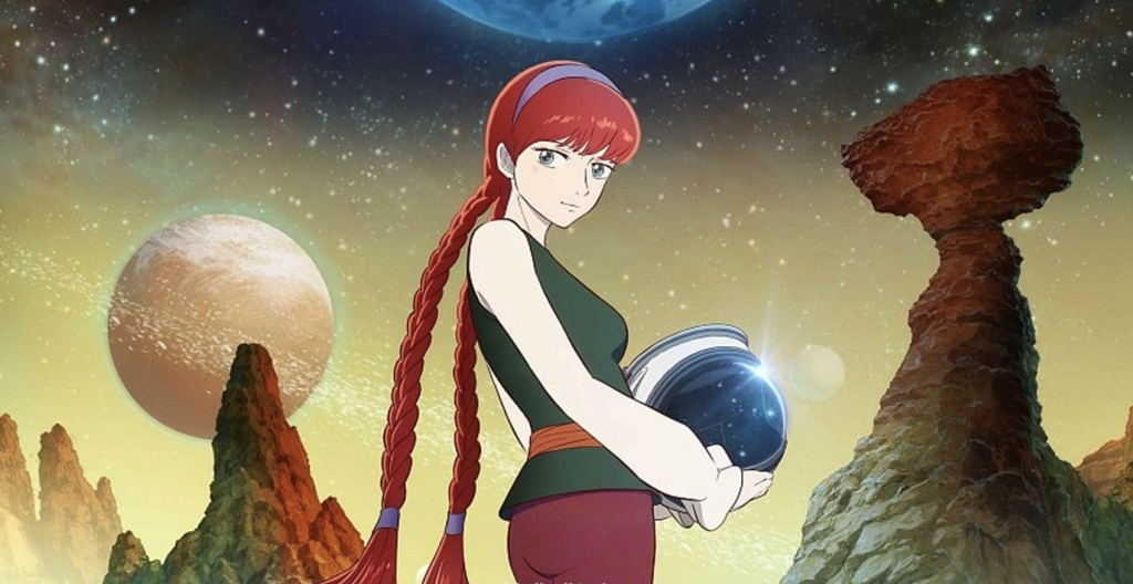 a still image of romy holding a helmet as she stands in the middle of an unseen territory in Phoenix eden17 anime