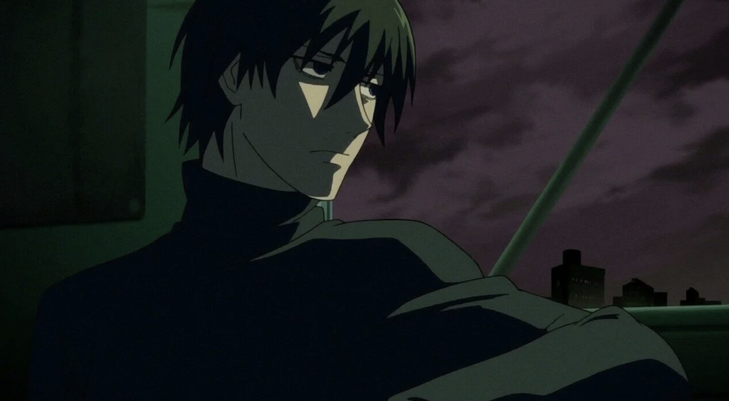 a close up shot of hei looking out of the window in darker than black anime