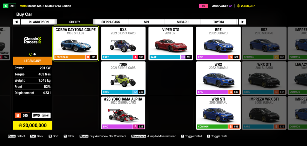 An in-game screenshot from Forza Horizon 6.