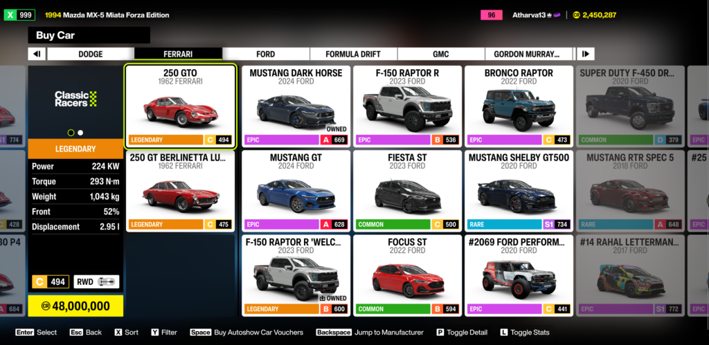 An in-game screenshot from Forza Horizon 6.