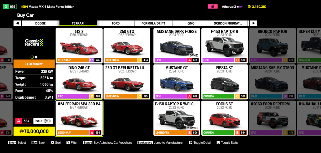 An in-game screenshot from Forza Horizon 6.