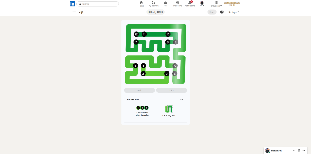 A screenshot of the daily LinkedIn Games puzzle.