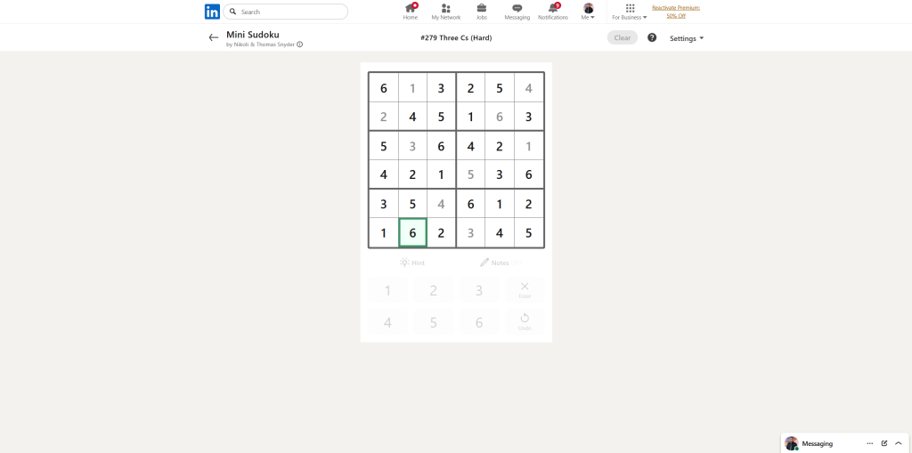 A screenshot of the daily LinkedIn Games puzzle.