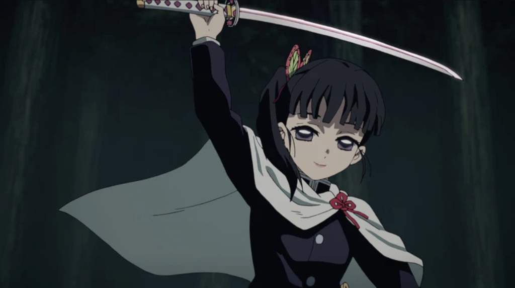 a still image of kanao tsuyuri from demon slayer holding her sword
