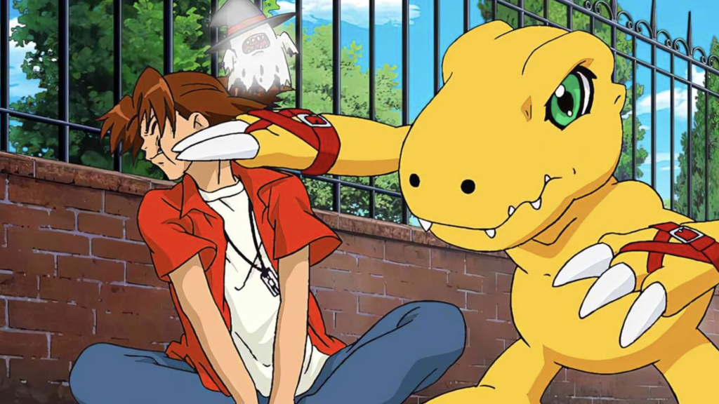 How to Watch Digimon in Order (2026 Complete Watch Order Guide) 5 a still image of agumon hitting taichi yagami in digimon