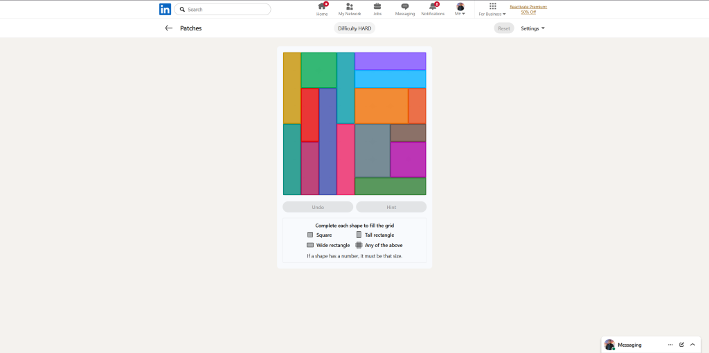 A screenshot of the daily LinkedIn Games puzzle.