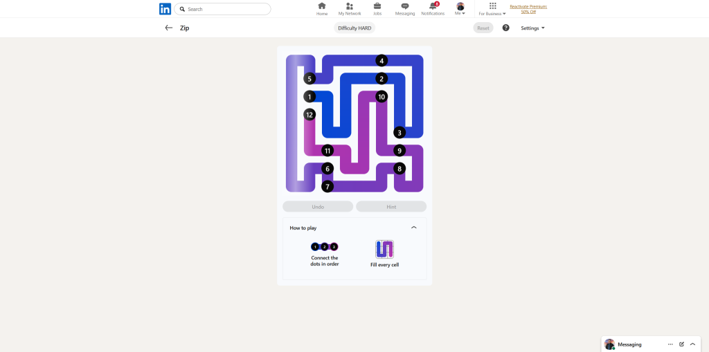 A screenshot of the daily LinkedIn Games puzzle.