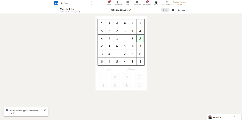 A screenshot of the daily LinkedIn Games puzzle.