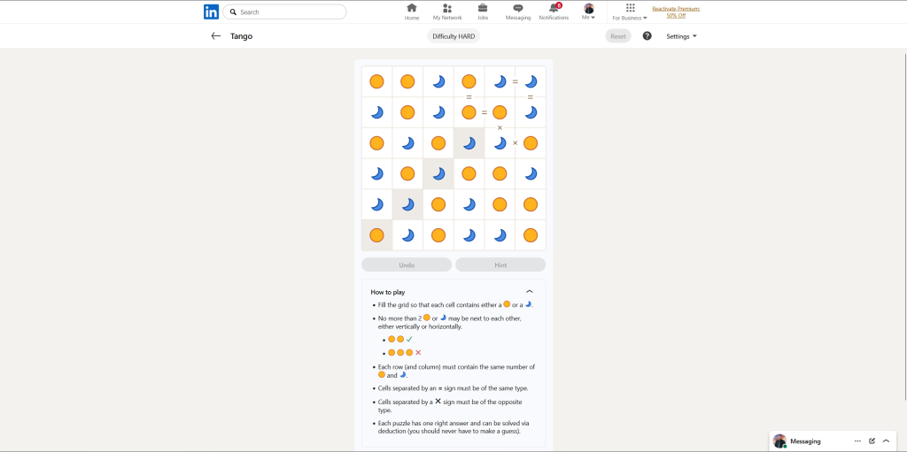 A screenshot of the daily LinkedIn Games puzzle.