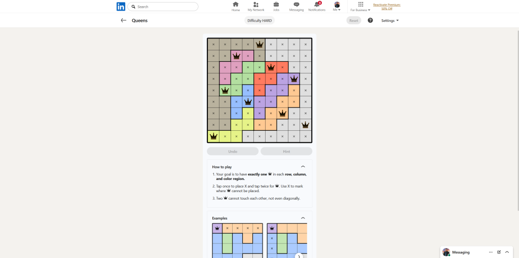 A screenshot of the daily LinkedIn Games puzzle.