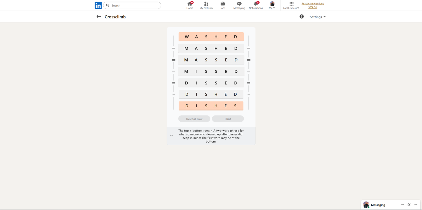 A screenshot of the daily LinkedIn Games puzzle.