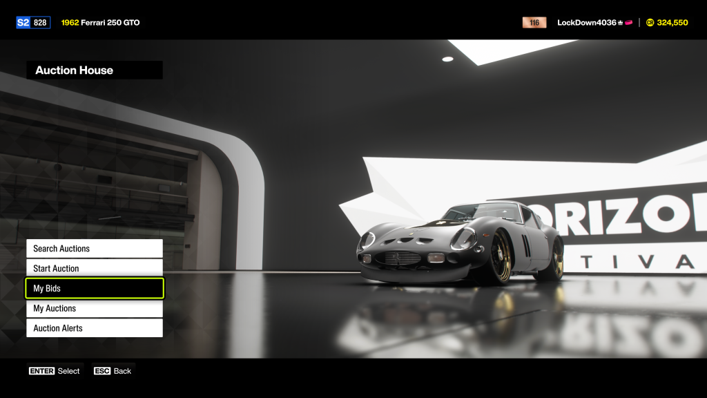 Forza Horizon 6 screenshot showing the "Auction House" menu in-game.