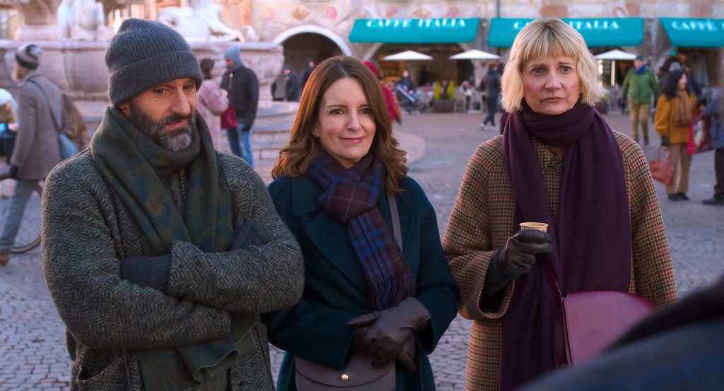 THE FOUR SEASONS, SEASON 2. (L to R) Marco Calvani as Claude, Tina Fey as Kate, and Kerri Kenney-Silver as Anne in Episode 208 of The Four Seasons, Season 2. Cr. Courtesy of Netflix © 2026