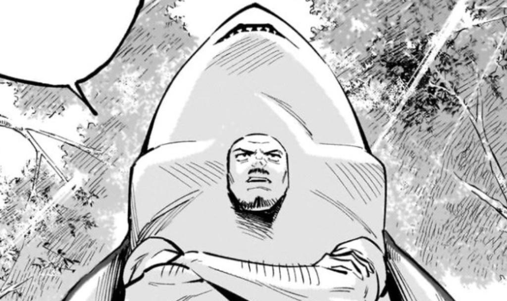 Osada in a shark costume 