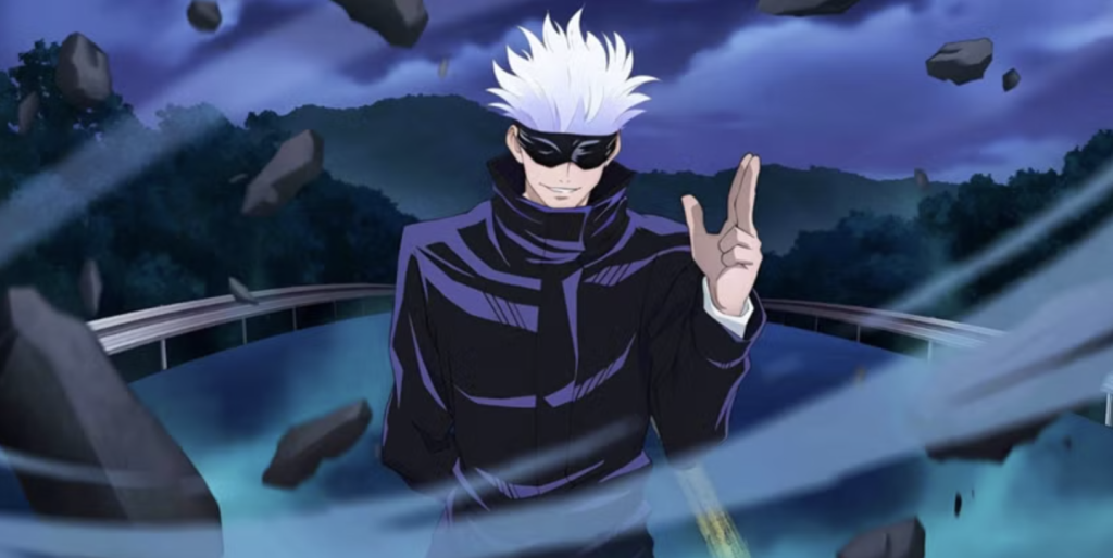 This image features Satoru Gojo, using limitless in the anime series Jujutsu Kaisen