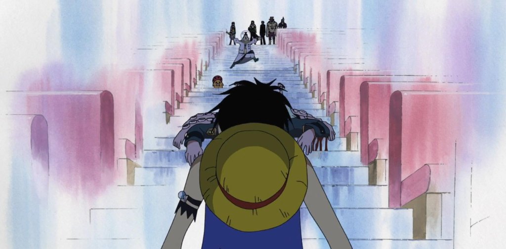 Luffy punches the Celestial Dragon, Saint Charloss, to defend his friend Hatchan.