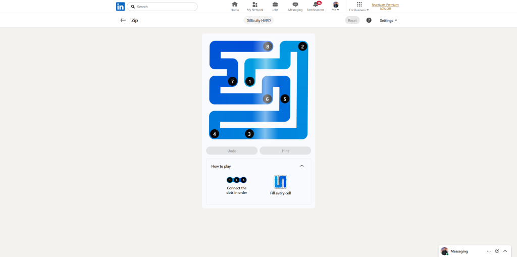 A screenshot of the daily LinkedIn Games puzzle.