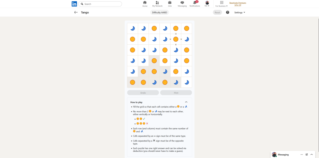 A screenshot of the daily LinkedIn Games puzzle.