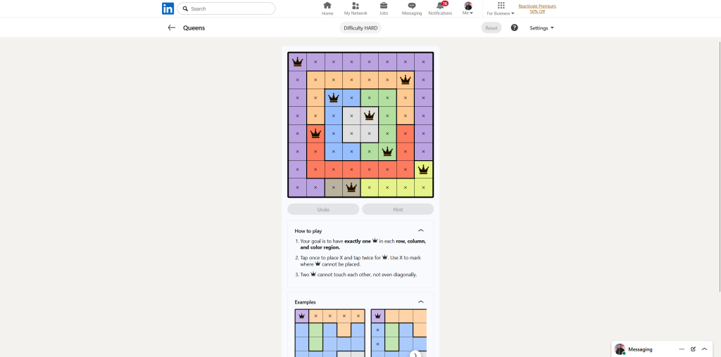 A screenshot of the daily LinkedIn Games puzzle.