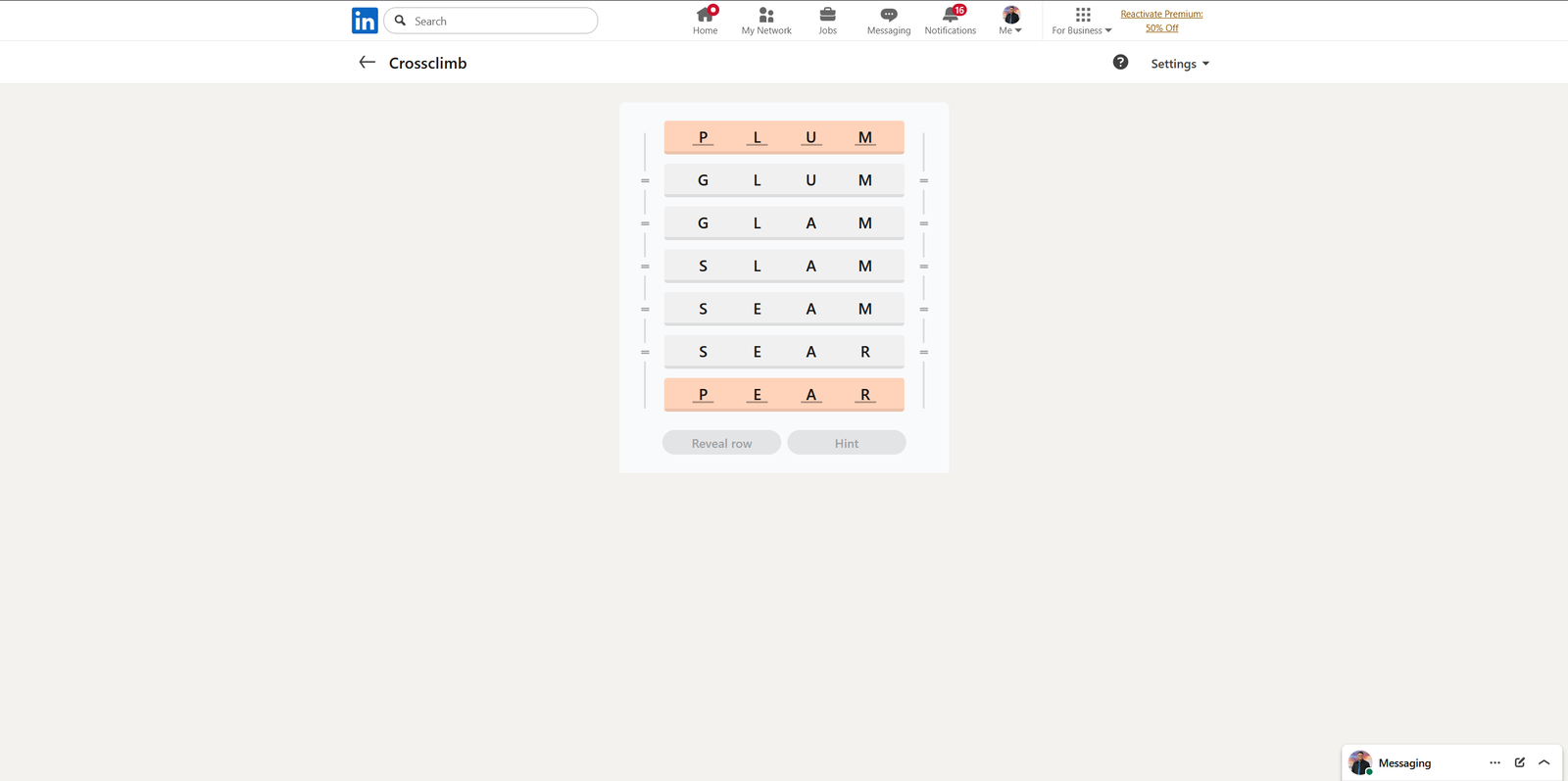 A screenshot of the daily LinkedIn Games puzzle.