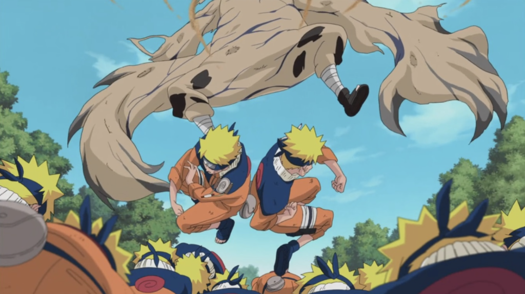 Naruto is utilizing the Naruto Uzumaki Two Thousand Combo (Uzumaki Naruto Nisen Rendan) to combat Gaara