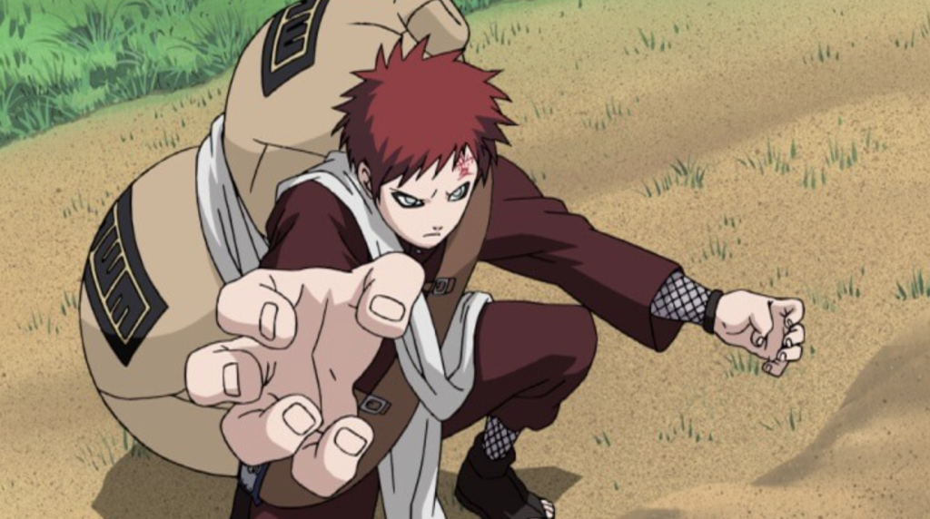This image features Gaara from the Naruto anime and manga series