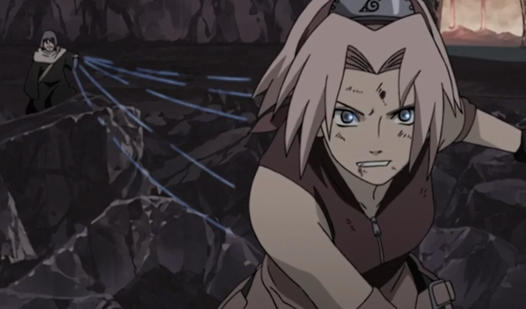  Shippuden, specifically featuring Sakura Haruno and Chiyo fighting the Akatsuki member Sasori