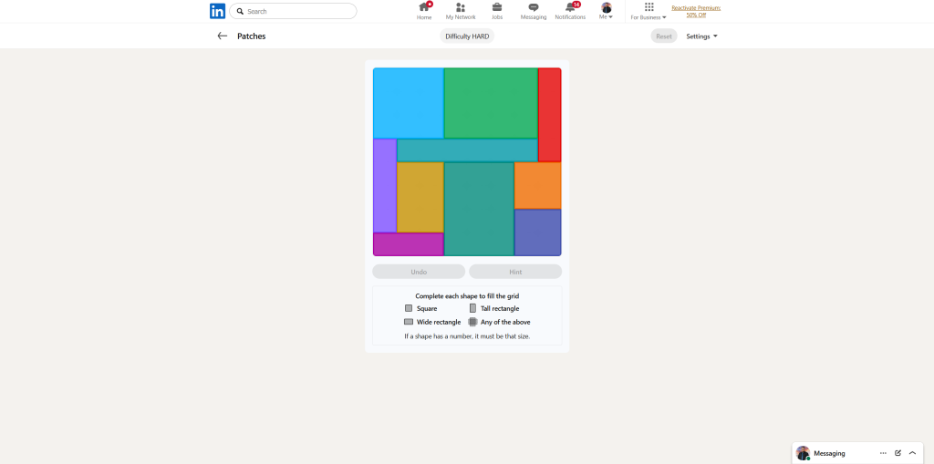 A screenshot of the daily LinkedIn Games puzzle.