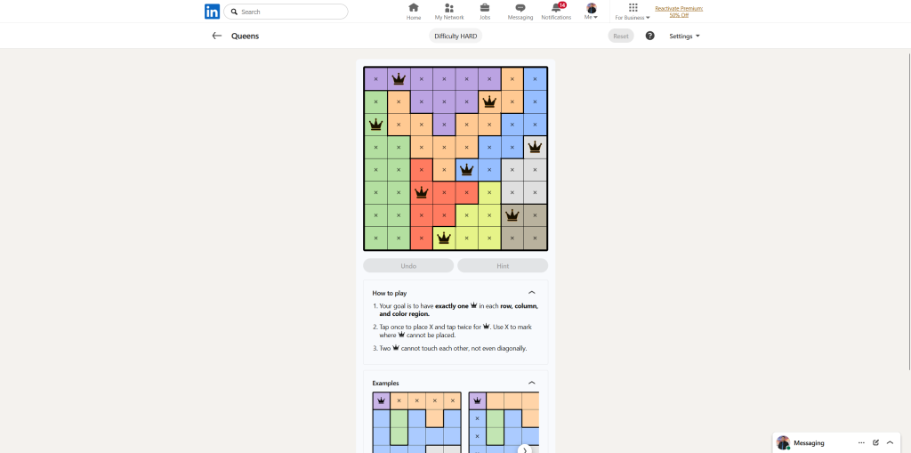 A screenshot of the daily LinkedIn Games puzzle.