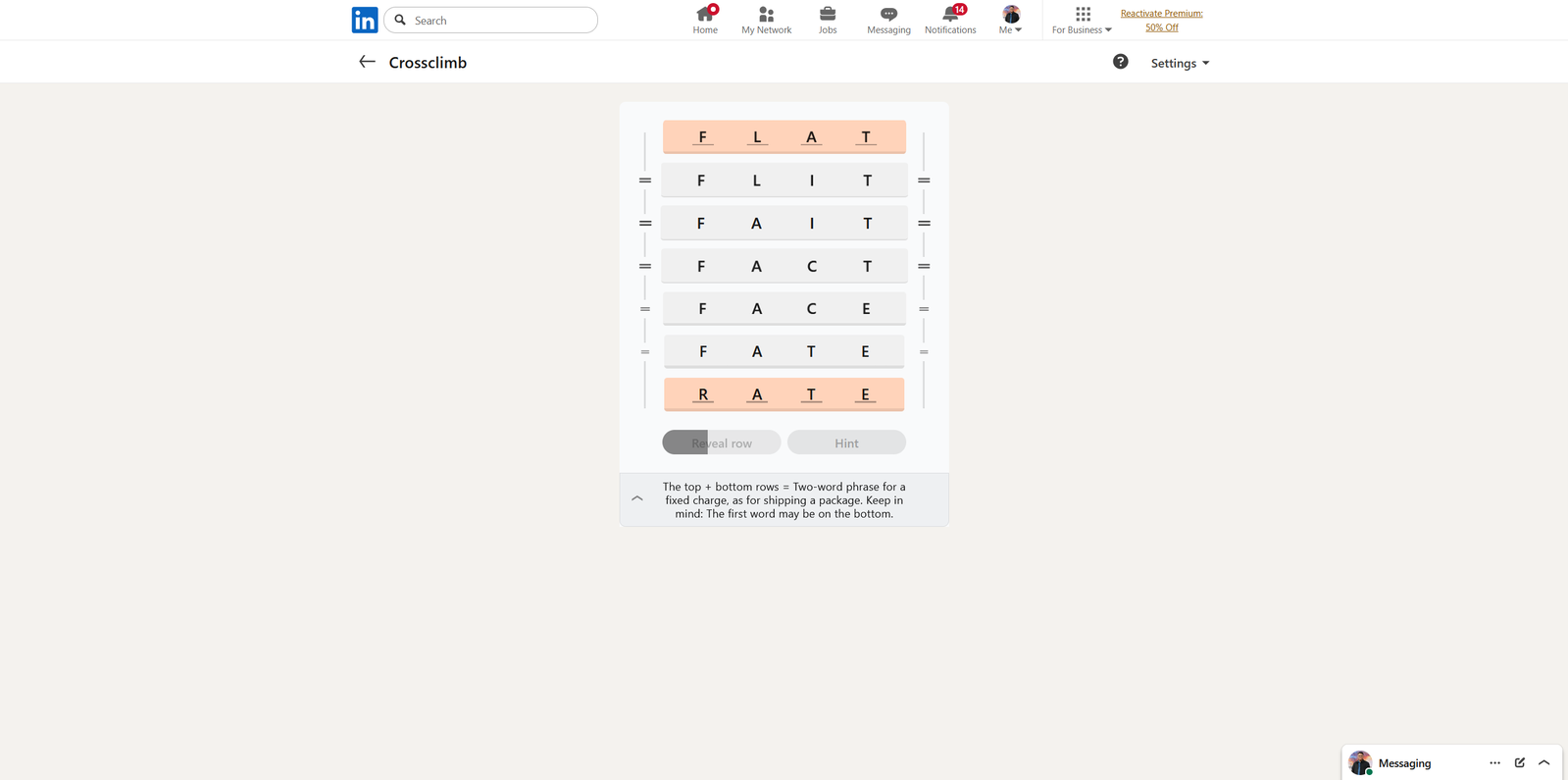 A screenshot of the daily LinkedIn Games puzzle.
