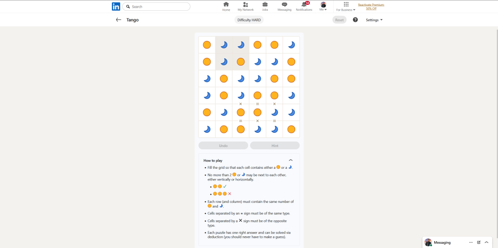 A screenshot of the daily LinkedIn Games puzzle.