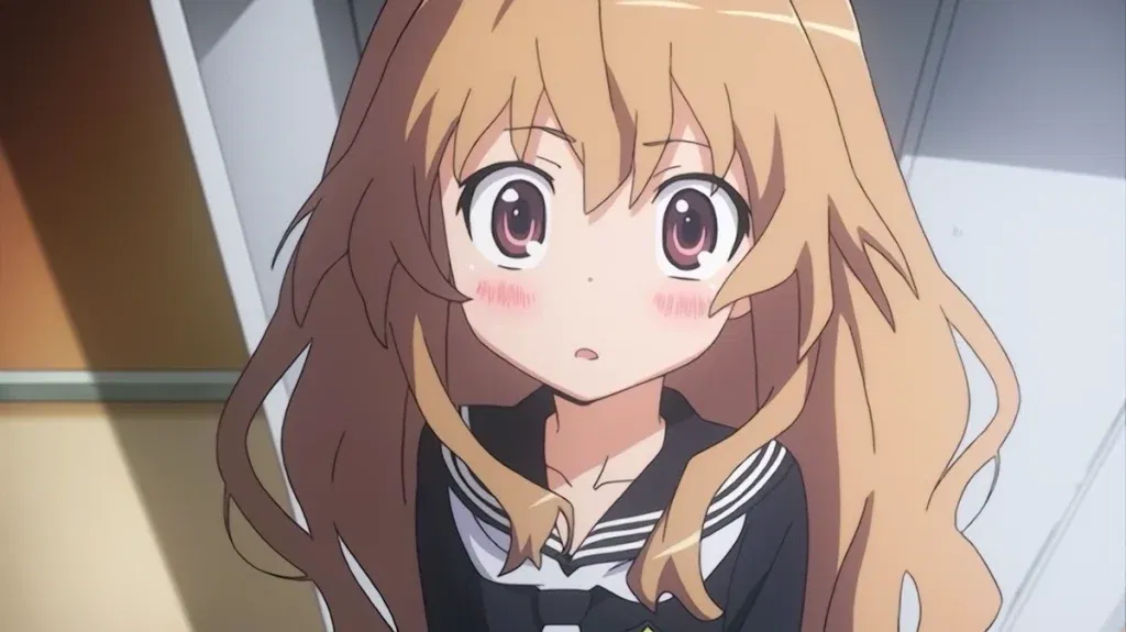 Taiga blushing in toradora anime