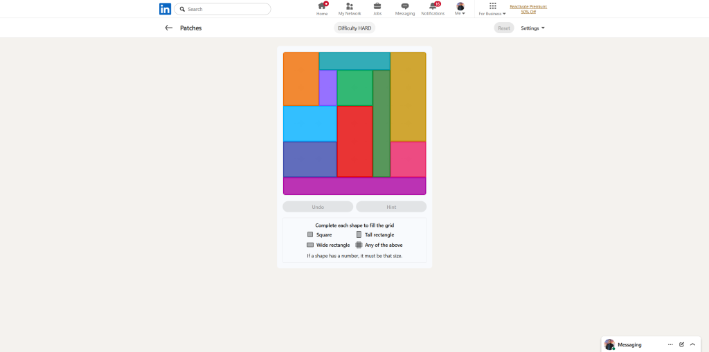 A screenshot of the daily LinkedIn Games puzzle.