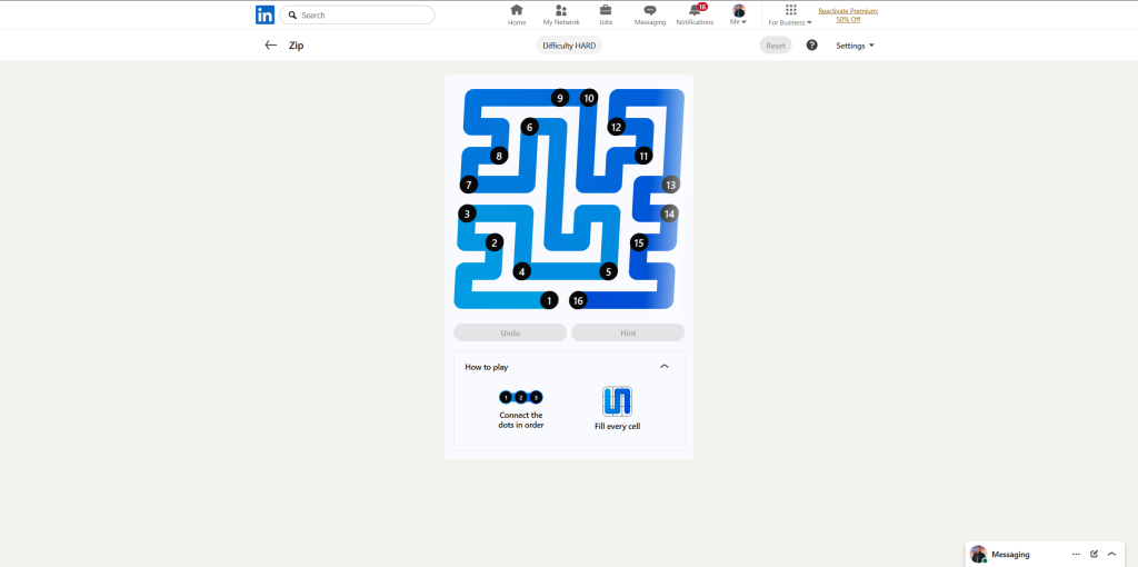 A screenshot of the daily LinkedIn Games puzzle.