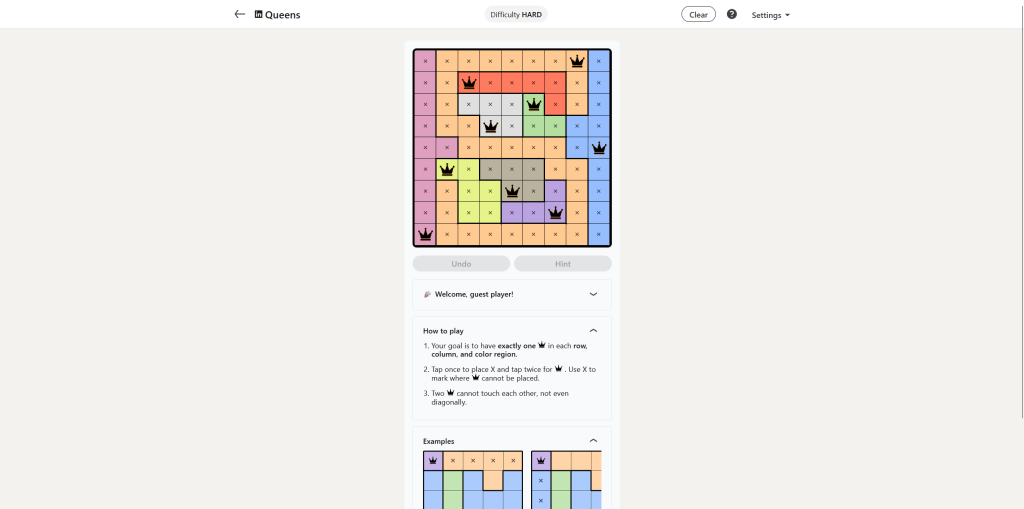 A screenshot of the daily LinkedIn Games puzzle.