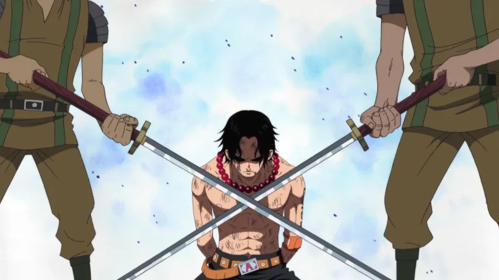 Ace before his execution in one piece anime marineford arc