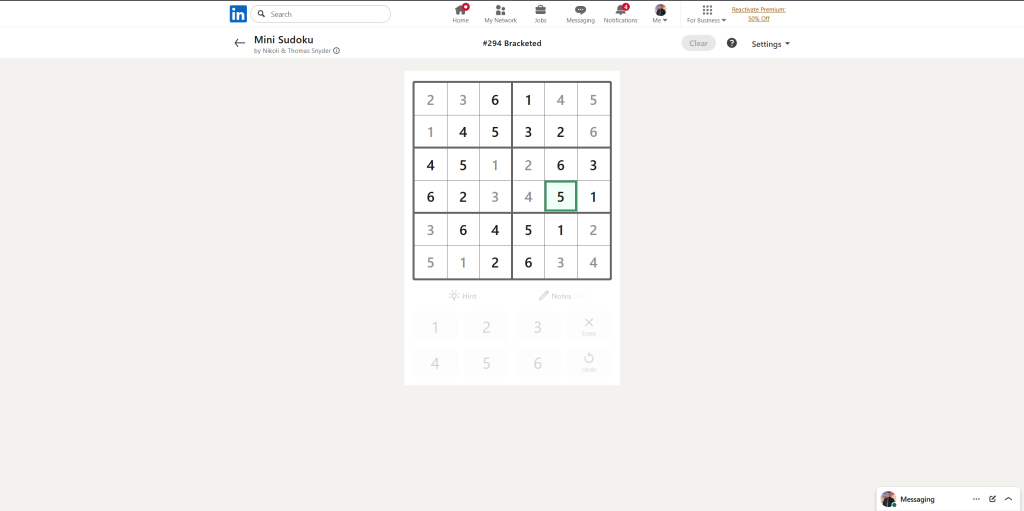 linkedin games mini sudoku