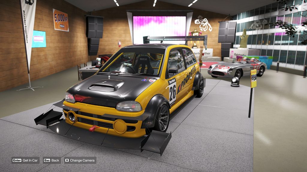 Forza Horizon 6 screenshot highlighting the Subaru Vivio RX-R Forza Edition on the garage podium.