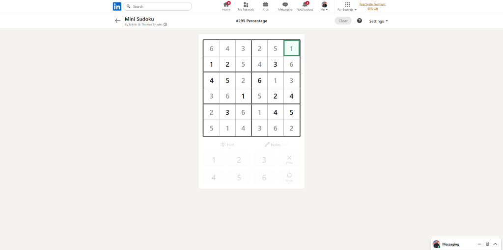 A screenshot of the daily LinkedIn Games puzzle.
